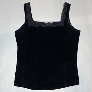 Vintage Y2K CAbi Black Velvet Velour Lace Corset Inspired Tank Top